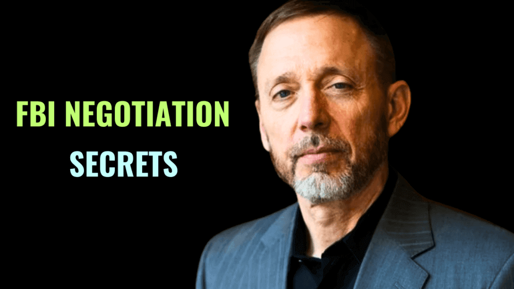 Portrait of Chris Voss with bold title “FBI Negotiation Secrets,” referencing his expertise in tactical empathy and hostage negotiation.