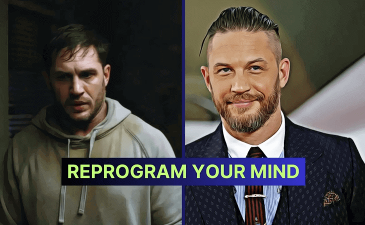 Before and after transformation of a man, illustrating the power of mindset change.